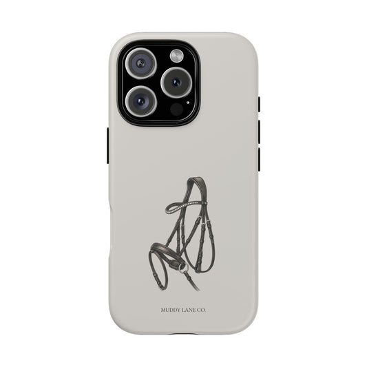 Horse Bridle tough phone case in Soft Grey, matte finish, original Muddy Lane Co. artwork