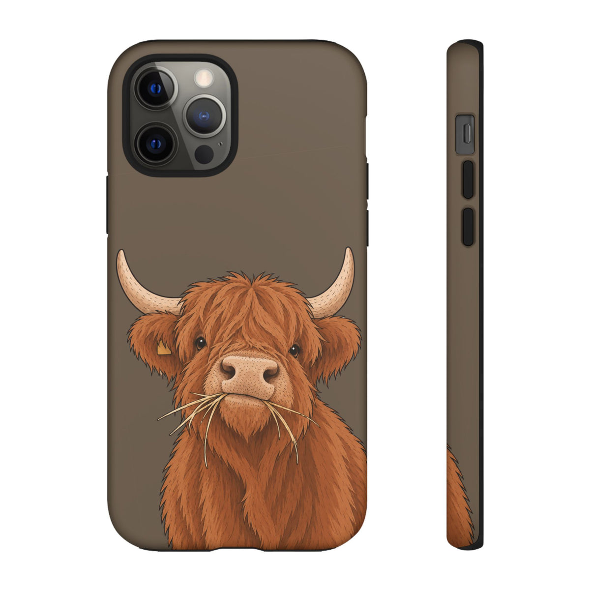 Highland Cow Close-Up Tough Phone Case in Taupe Brown Matte