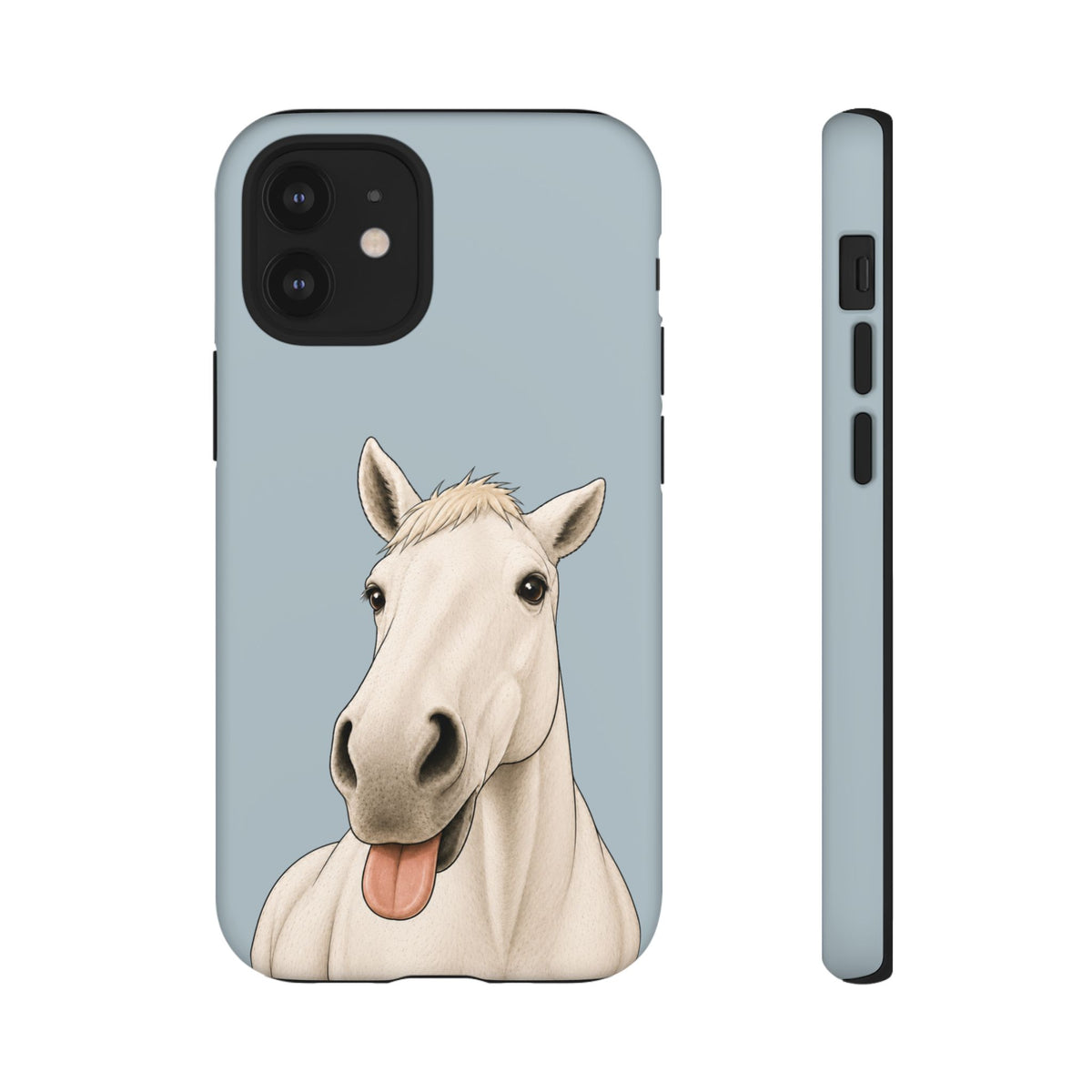 Silly White Horse Tough Phone Case in Dusty Blue Matte