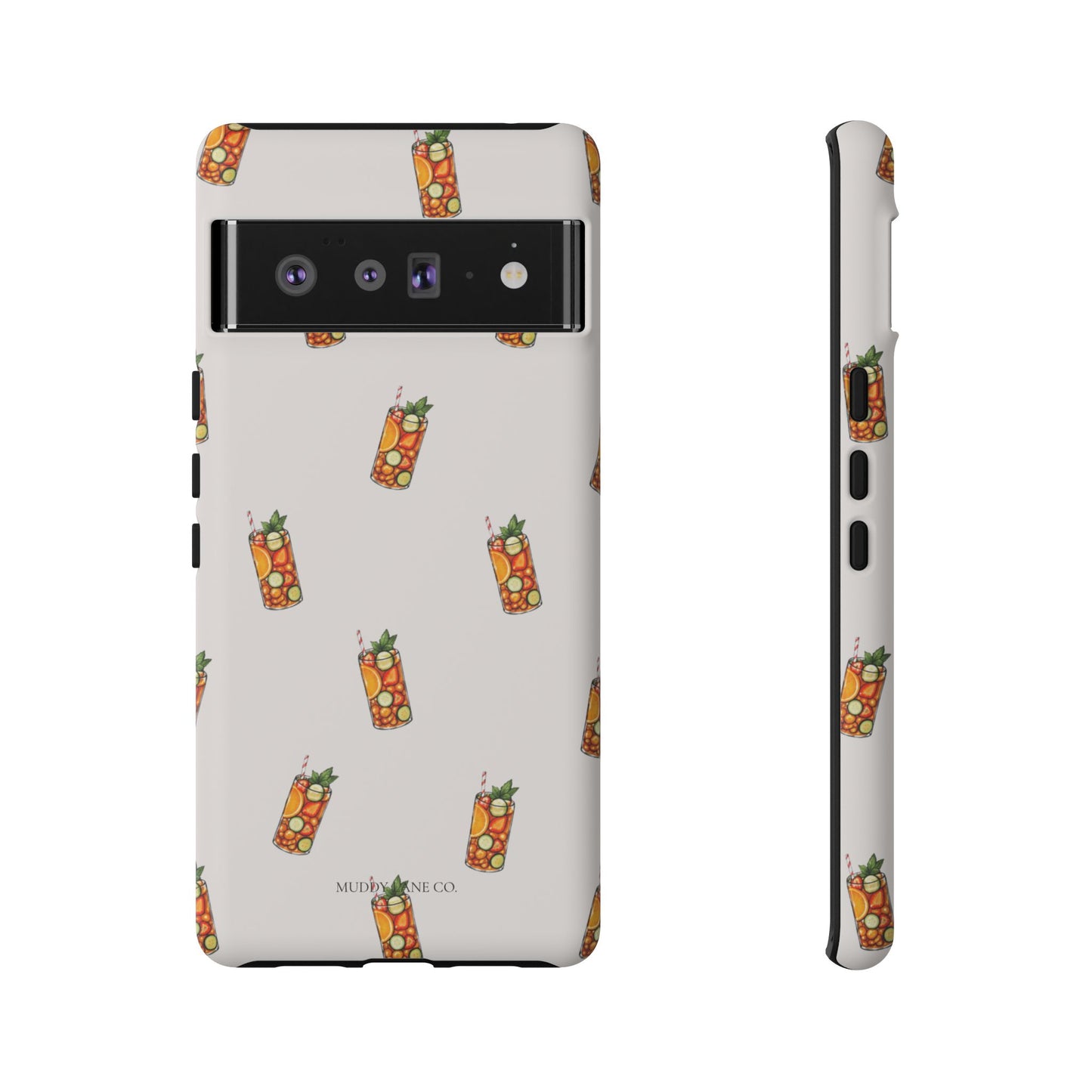 Summer Drink Pattern Tough Phone Case in Warm Cream Matte