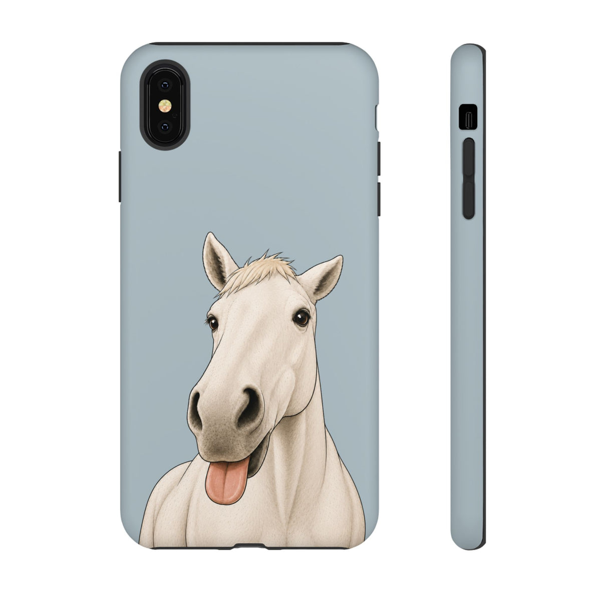 Silly White Horse Tough Phone Case in Dusty Blue Matte