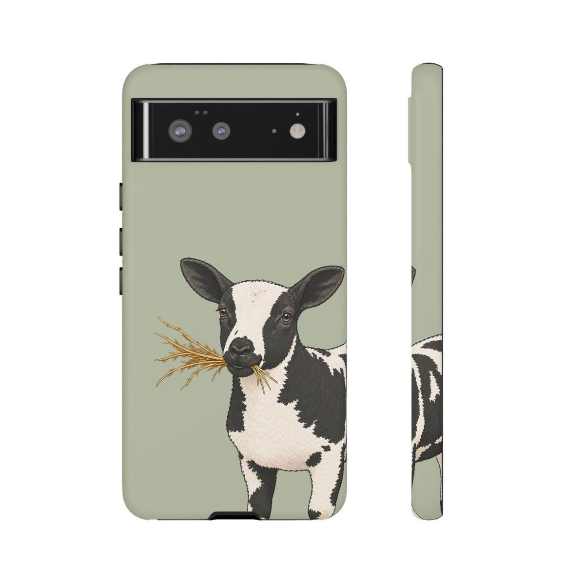 Dutch Spotted Sheep Close-Up Tough Phone Case in Light Sage Matte