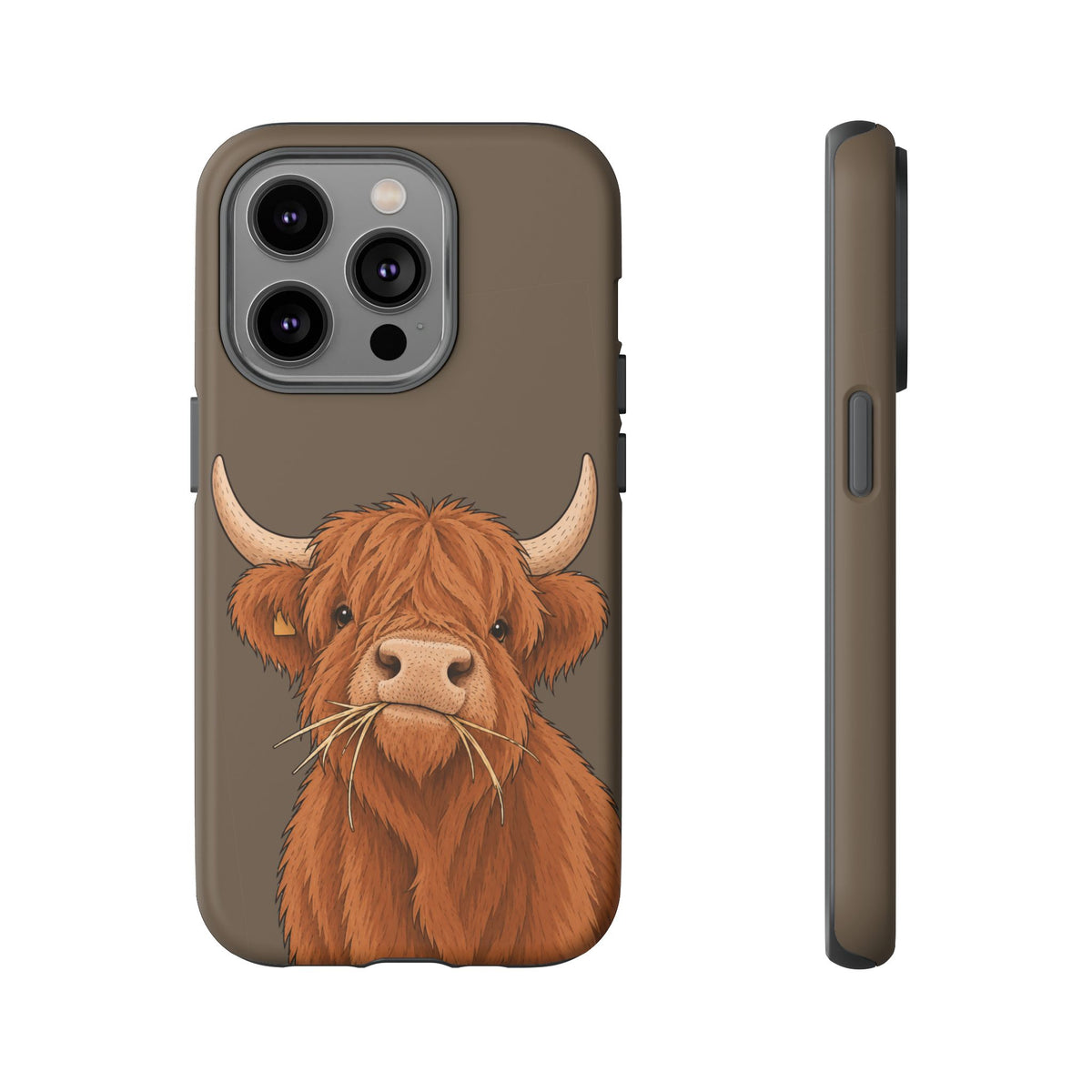 Highland Cow Close-Up Tough Phone Case in Taupe Brown Matte