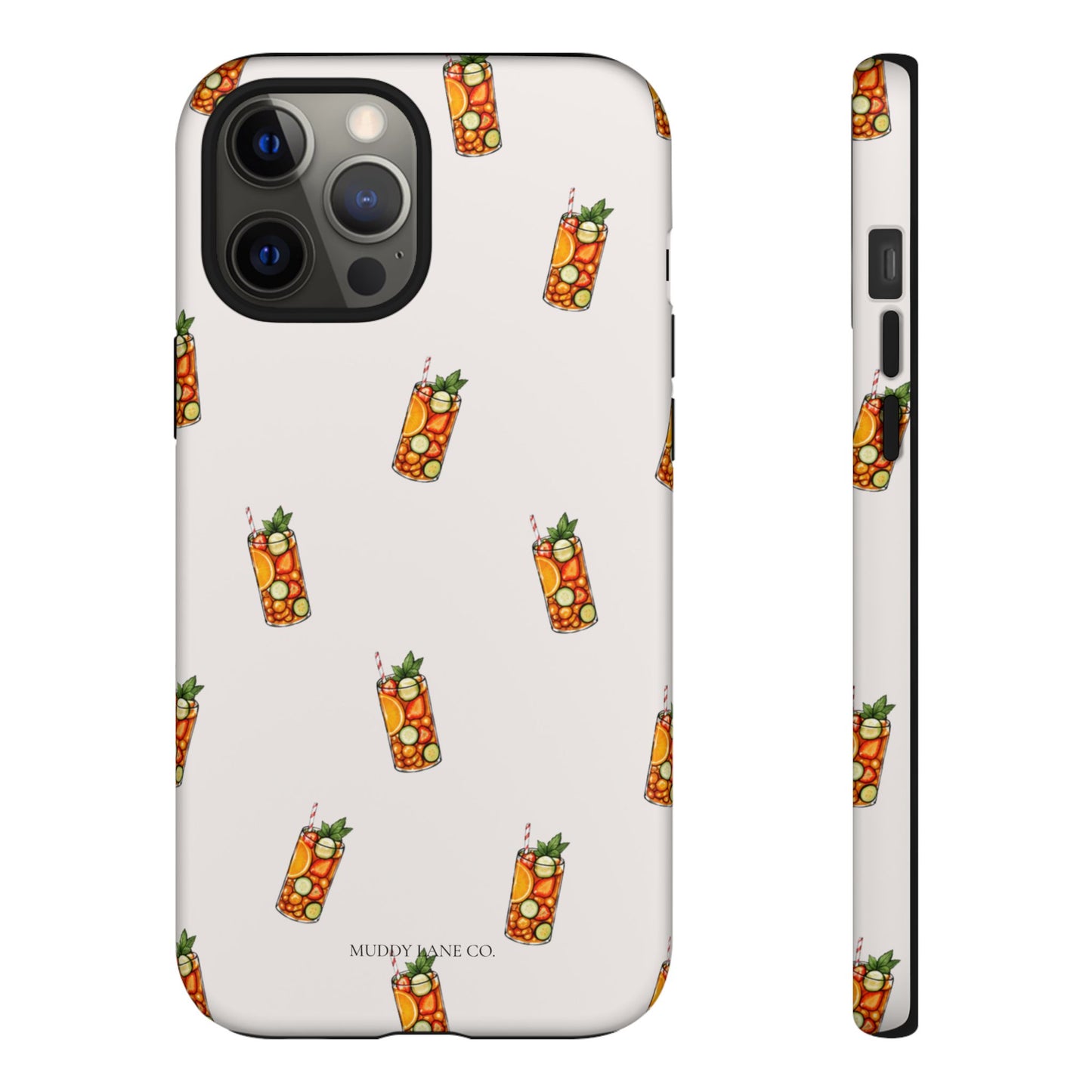 Summer Drink Pattern Tough Phone Case in Warm Cream Matte
