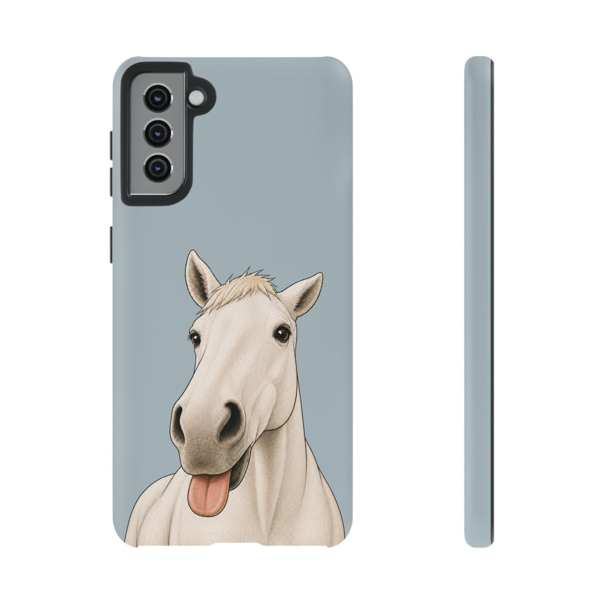 Silly White Horse Tough Phone Case in Dusty Blue Matte
