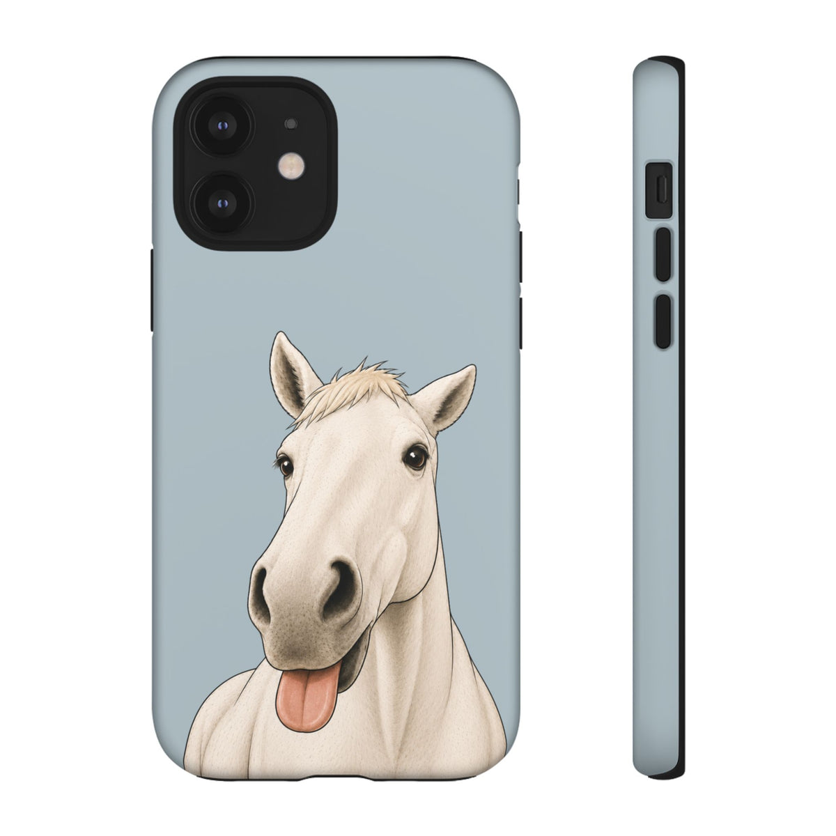 Silly White Horse Tough Phone Case in Dusty Blue Matte