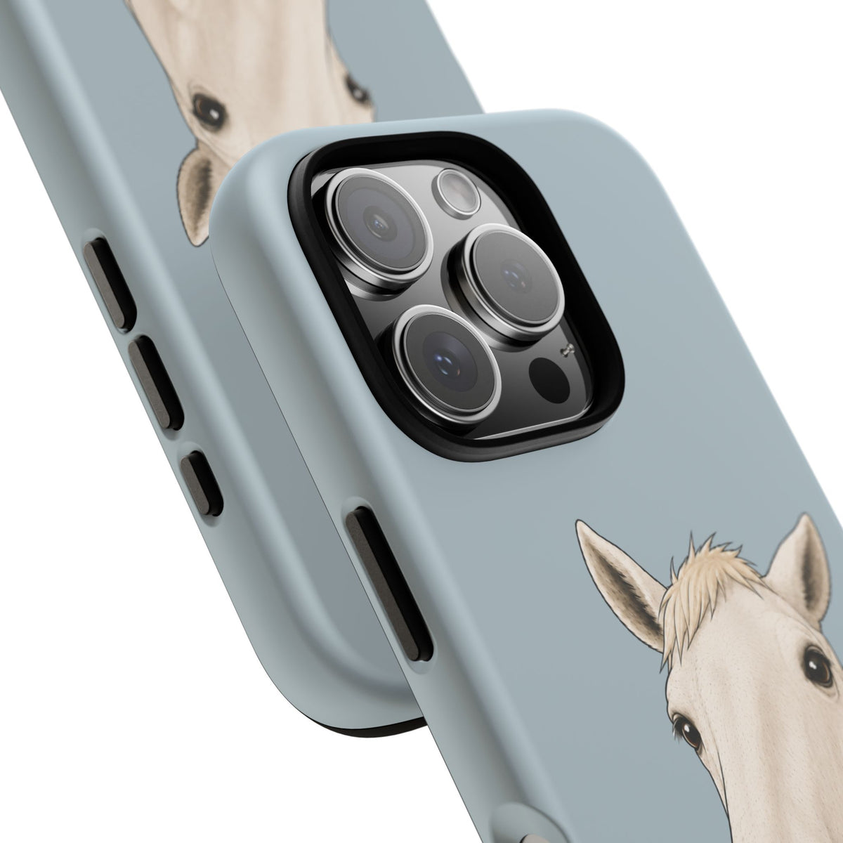 Silly White Horse Tough Phone Case in Dusty Blue Matte