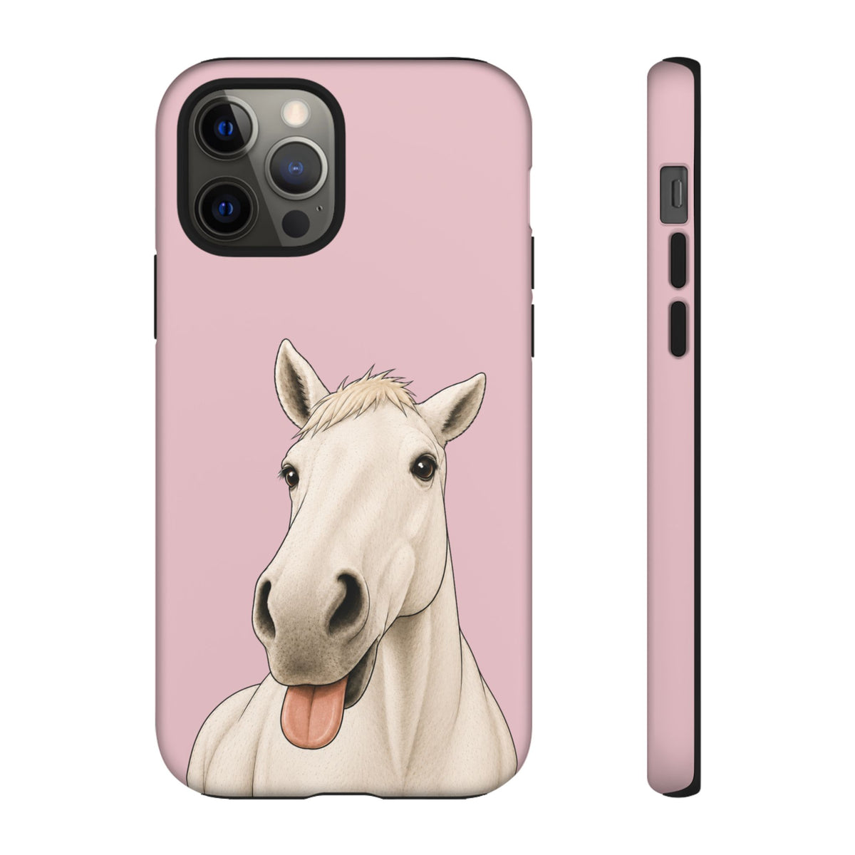 Silly White Horse Tough Phone Case in Soft Rosette Pink Matte