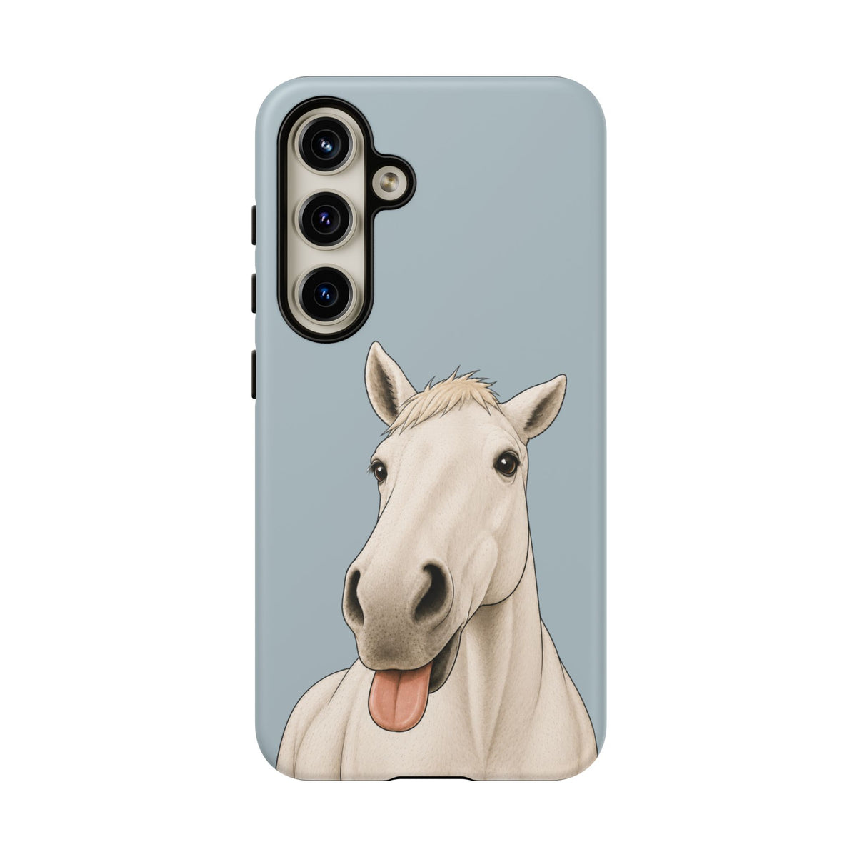 Silly White Horse Tough Phone Case in Dusty Blue Matte