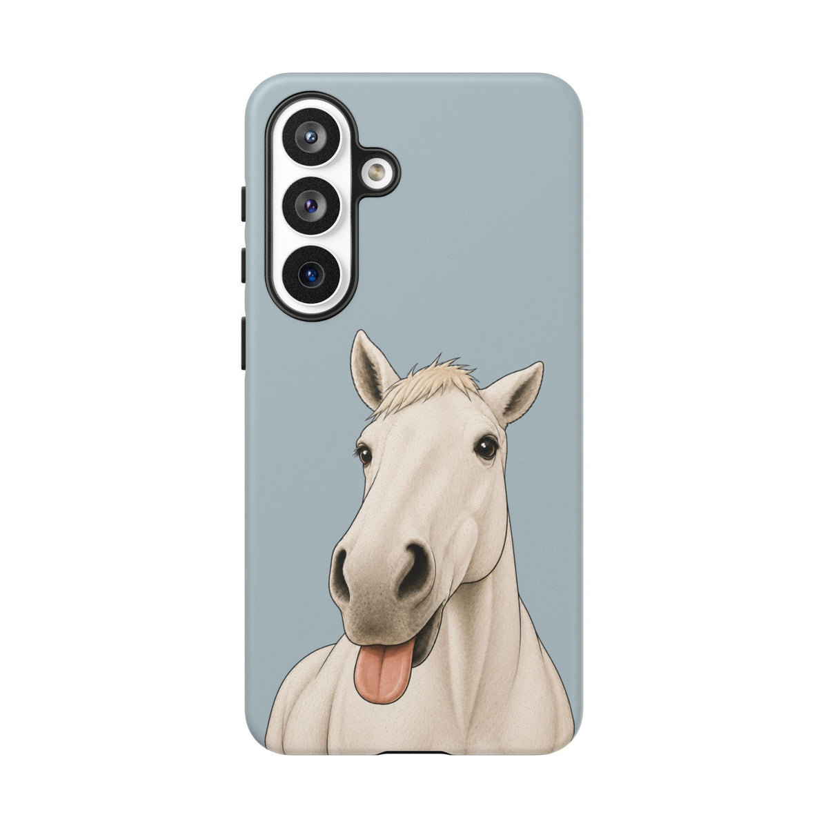 Silly White Horse Tough Phone Case in Dusty Blue Matte