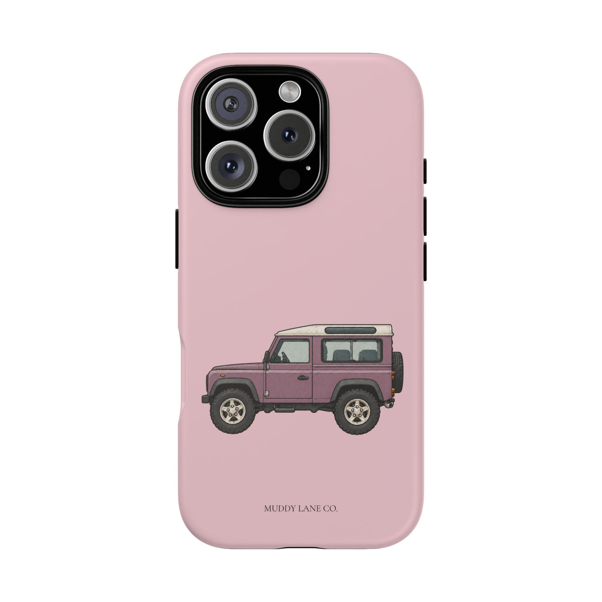Pink Classic 4x4 tough phone case in Soft Rosette Pink, matte finish, original Muddy Lane Co. artwork