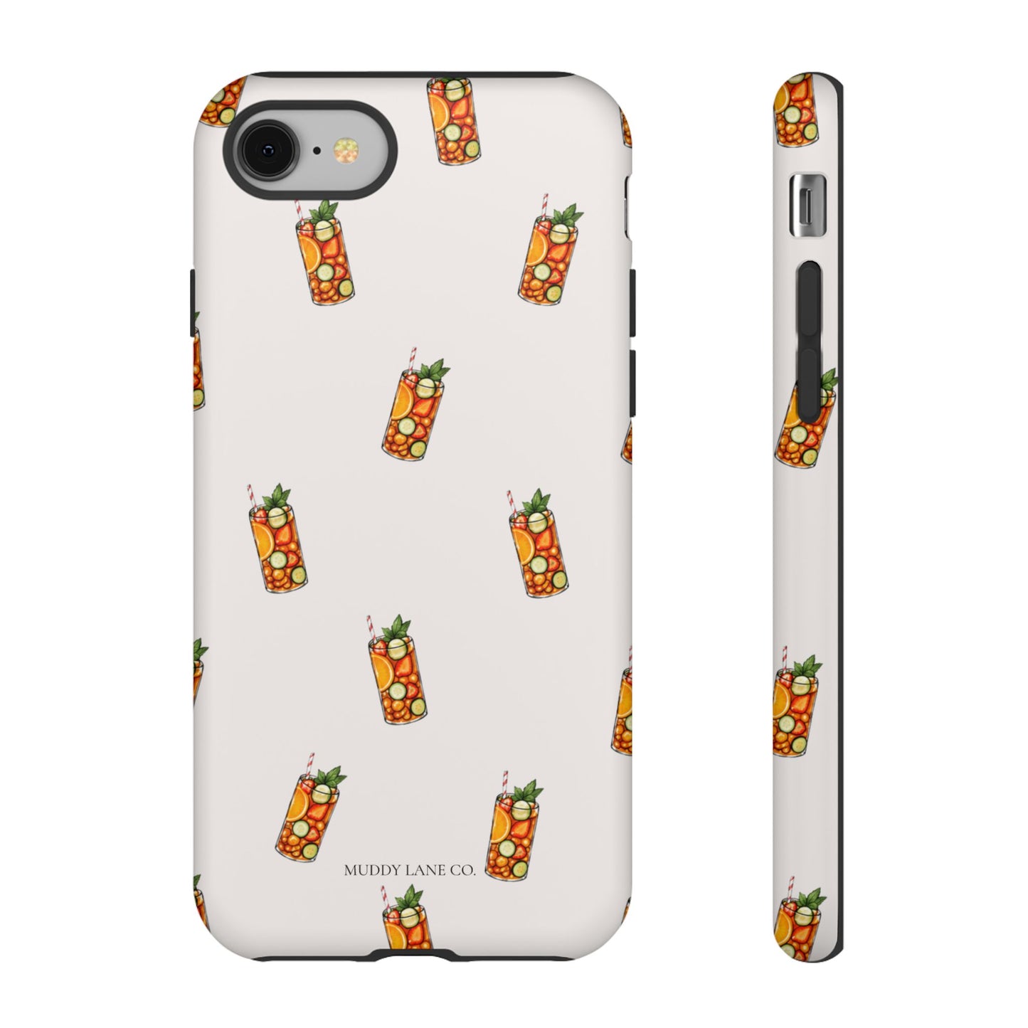Summer Drink Pattern Tough Phone Case in Warm Cream Matte