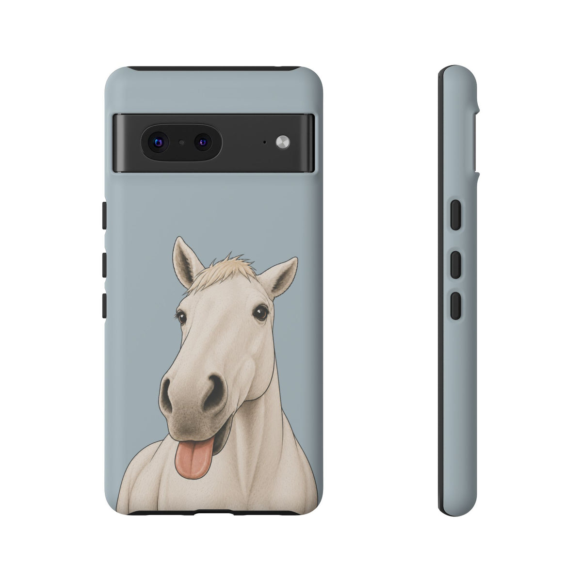 Silly White Horse Tough Phone Case in Dusty Blue Matte