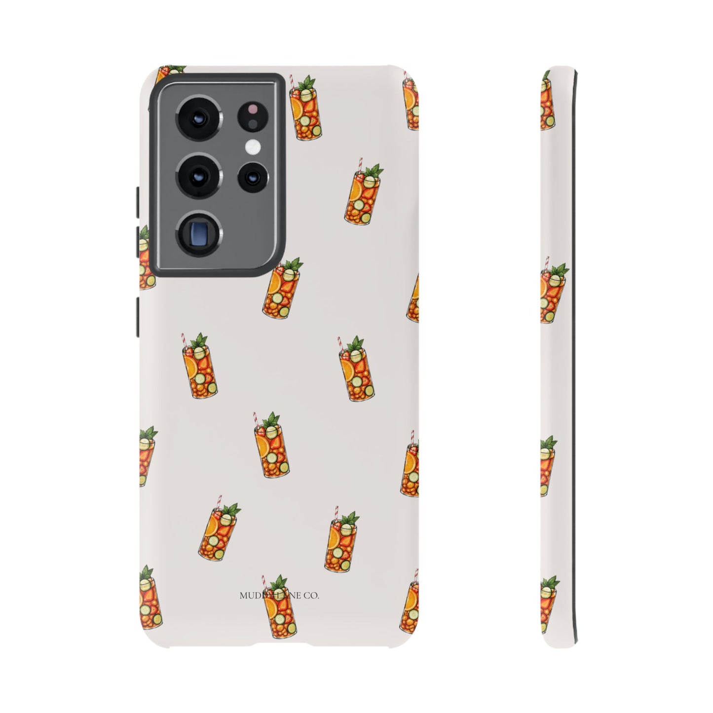 Summer Drink Pattern Tough Phone Case in Warm Cream Matte