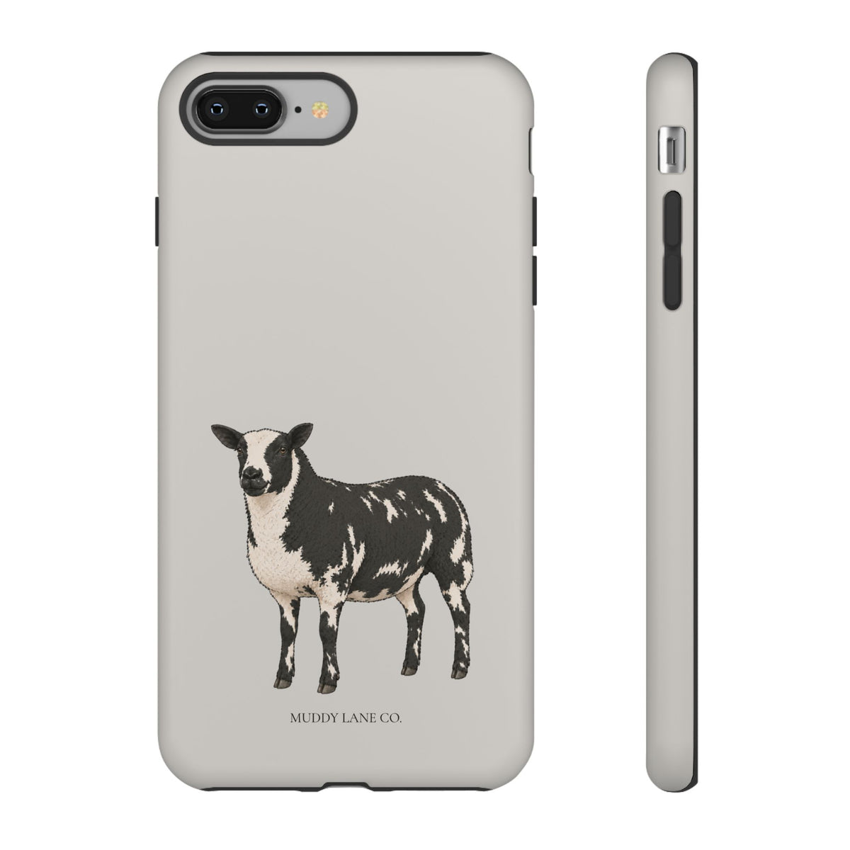 Dutch Spotted Sheep phone case in Soft Grey by Muddy Lane Co, photo 3