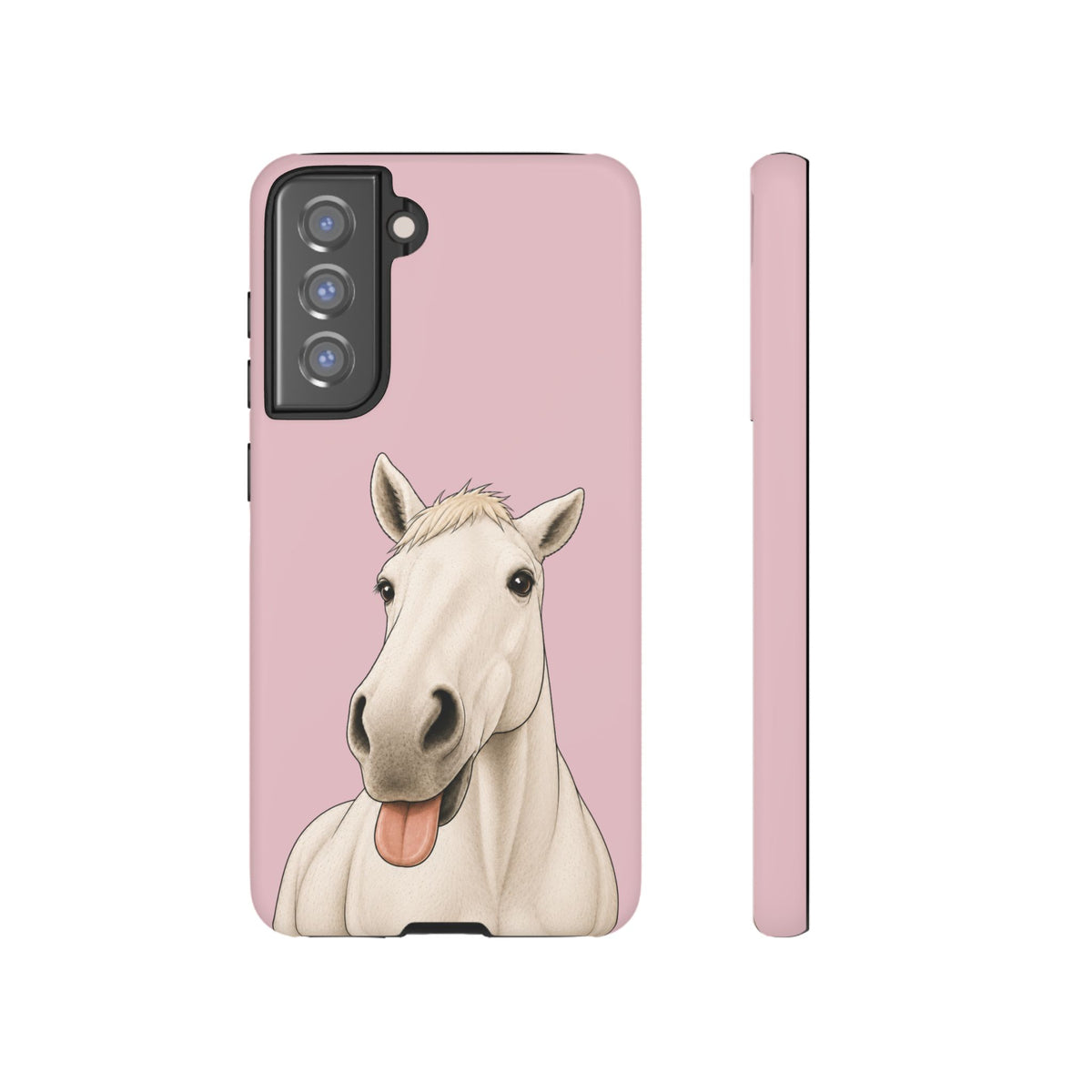 Silly White Horse Tough Phone Case in Soft Rosette Pink Matte