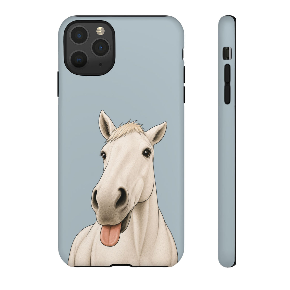 Silly White Horse Tough Phone Case in Dusty Blue Matte