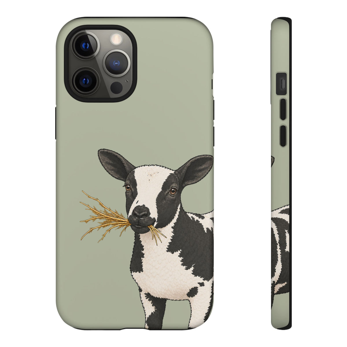 Dutch Spotted Sheep Close-Up Tough Phone Case in Light Sage Matte