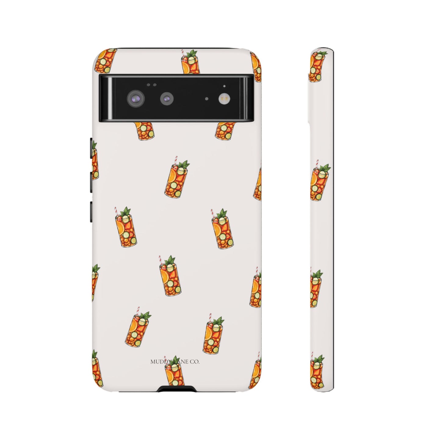 Summer Drink Pattern Tough Phone Case in Warm Cream Matte