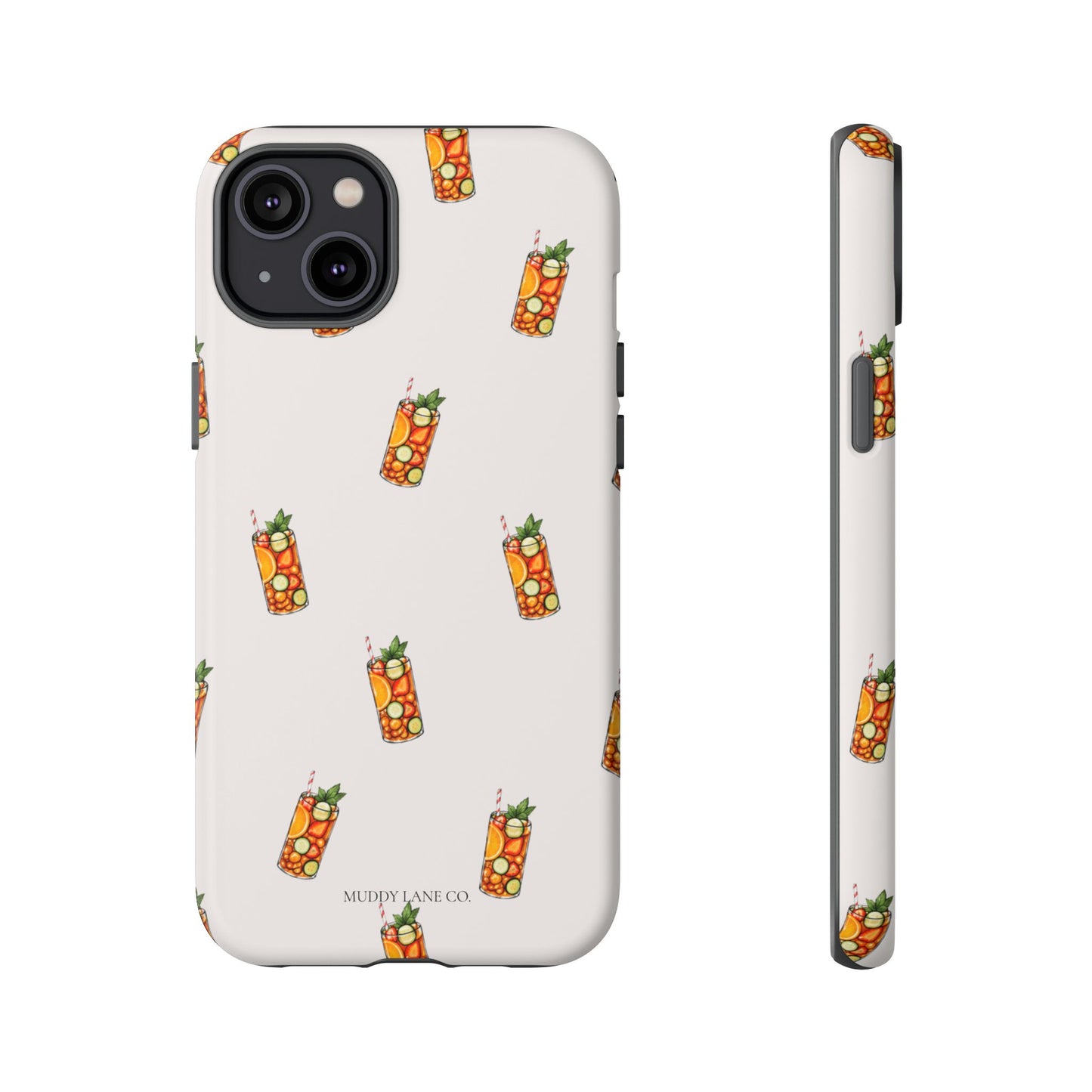 Summer Drink Pattern Tough Phone Case in Warm Cream Matte