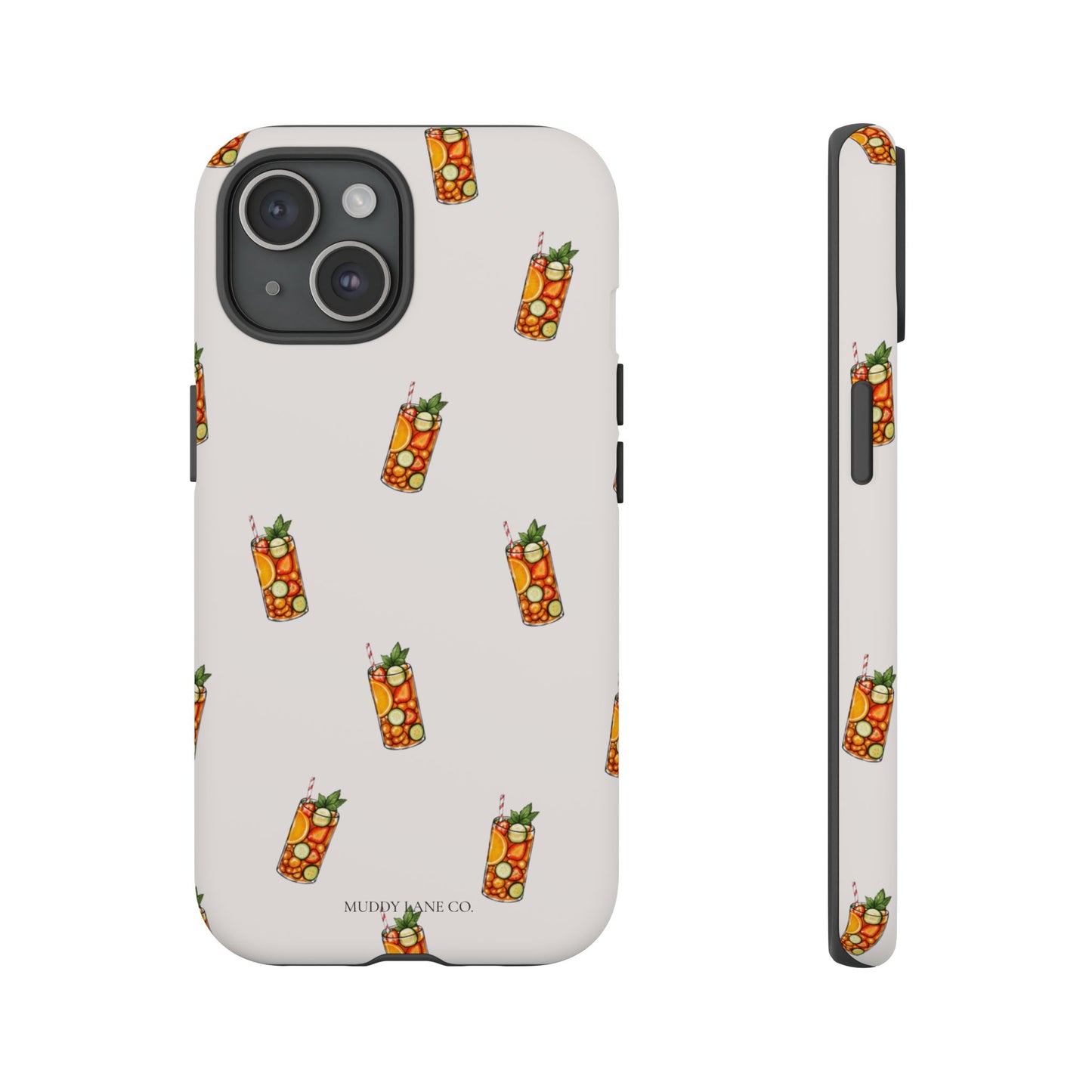 Summer Drink Pattern Tough Phone Case in Warm Cream Matte