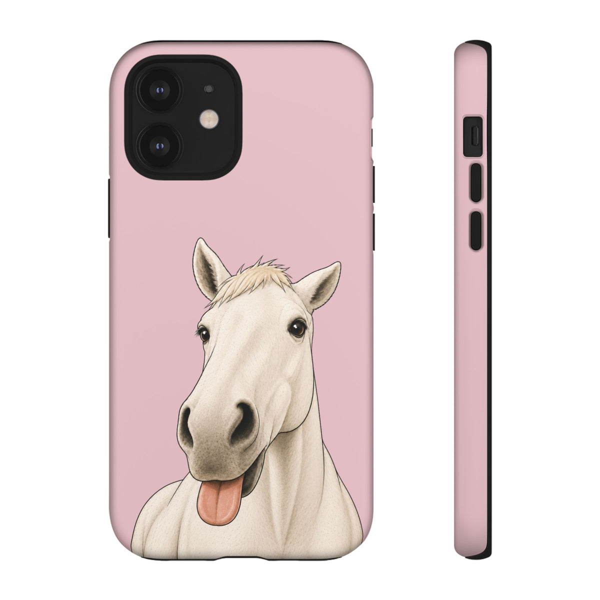 Silly White Horse Tough Phone Case in Soft Rosette Pink Matte