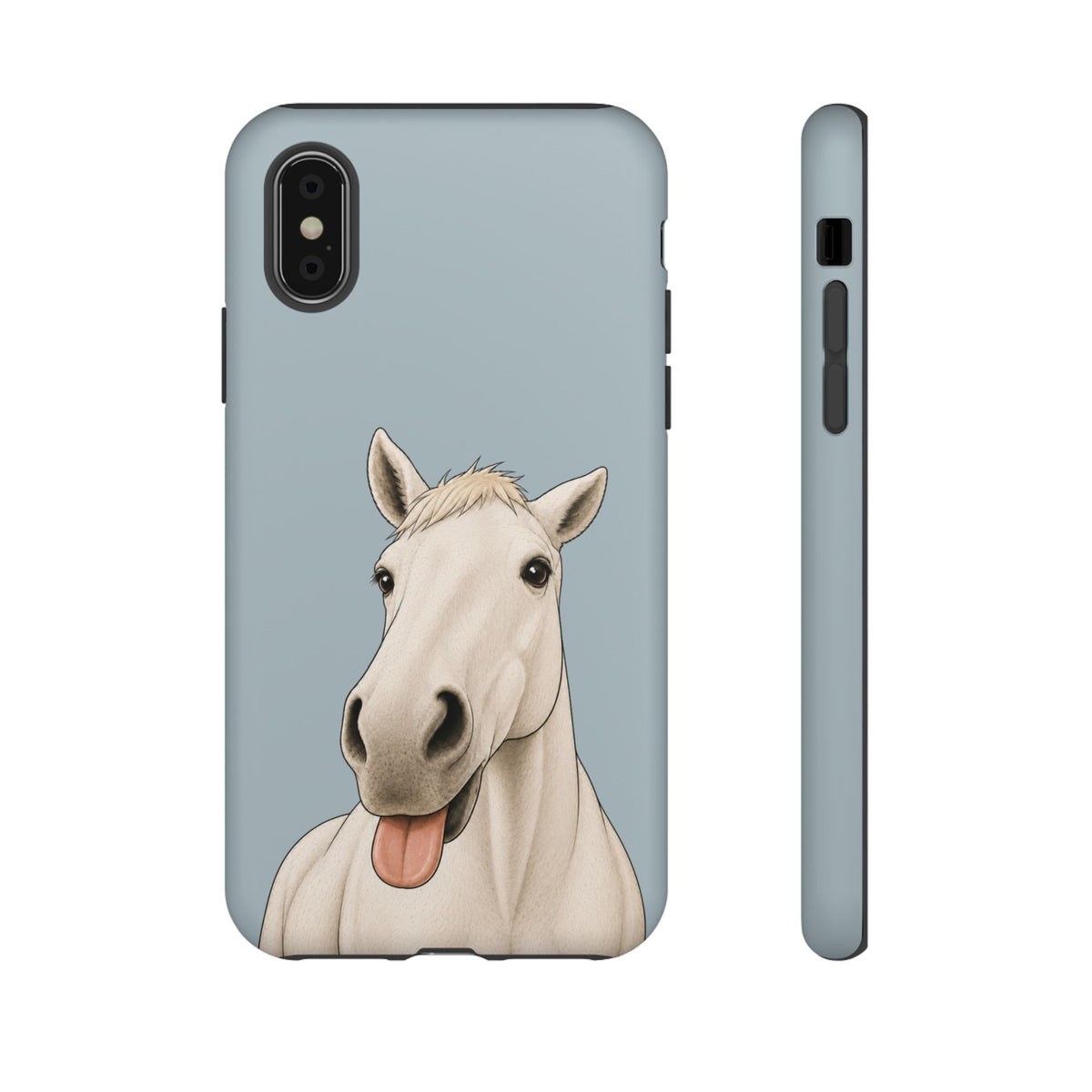 Silly White Horse Tough Phone Case in Dusty Blue Matte