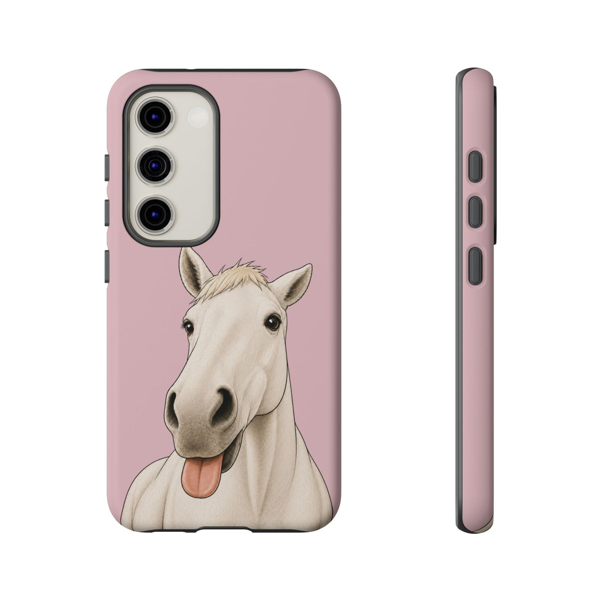 Silly White Horse Tough Phone Case in Soft Rosette Pink Matte