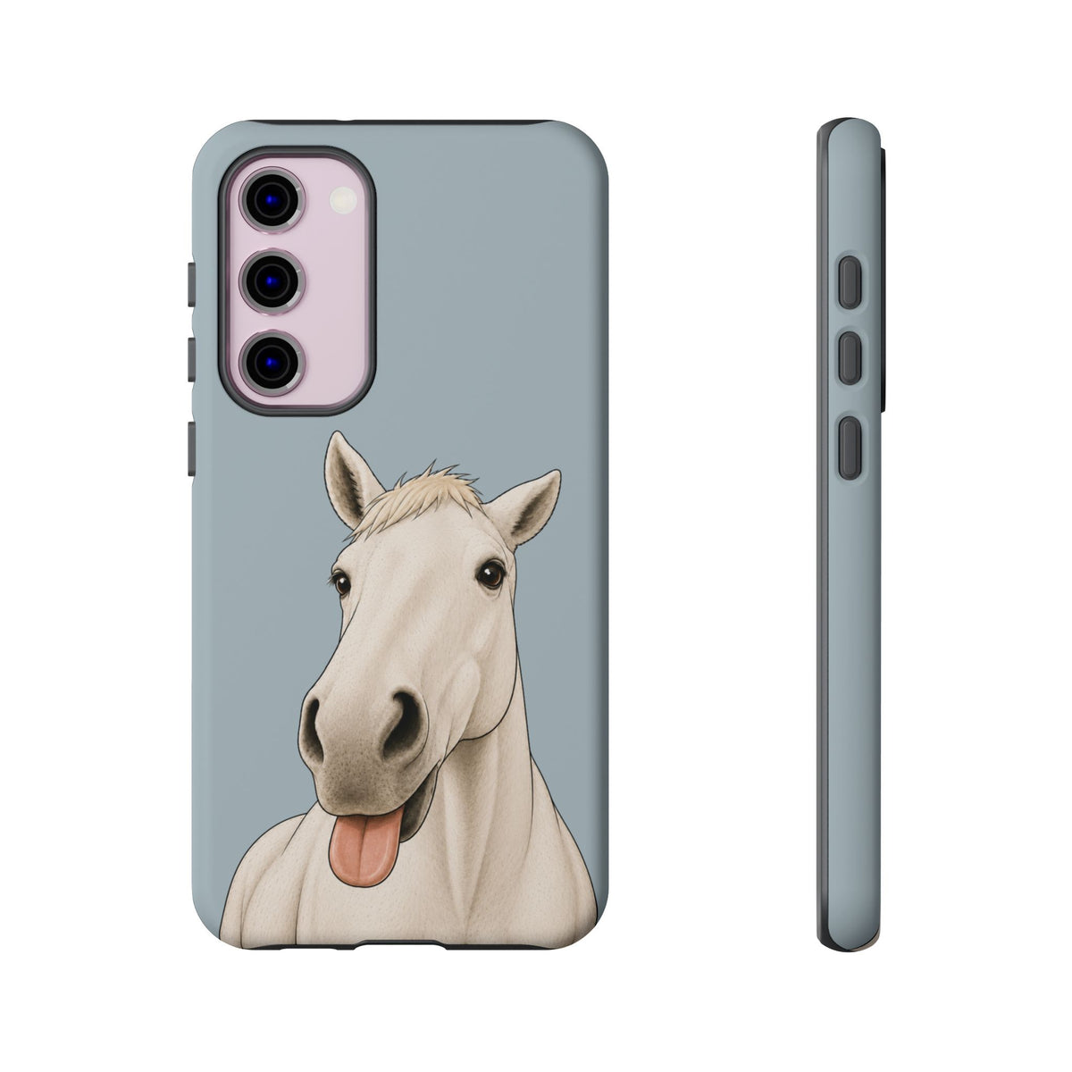 Silly White Horse Tough Phone Case in Dusty Blue Matte
