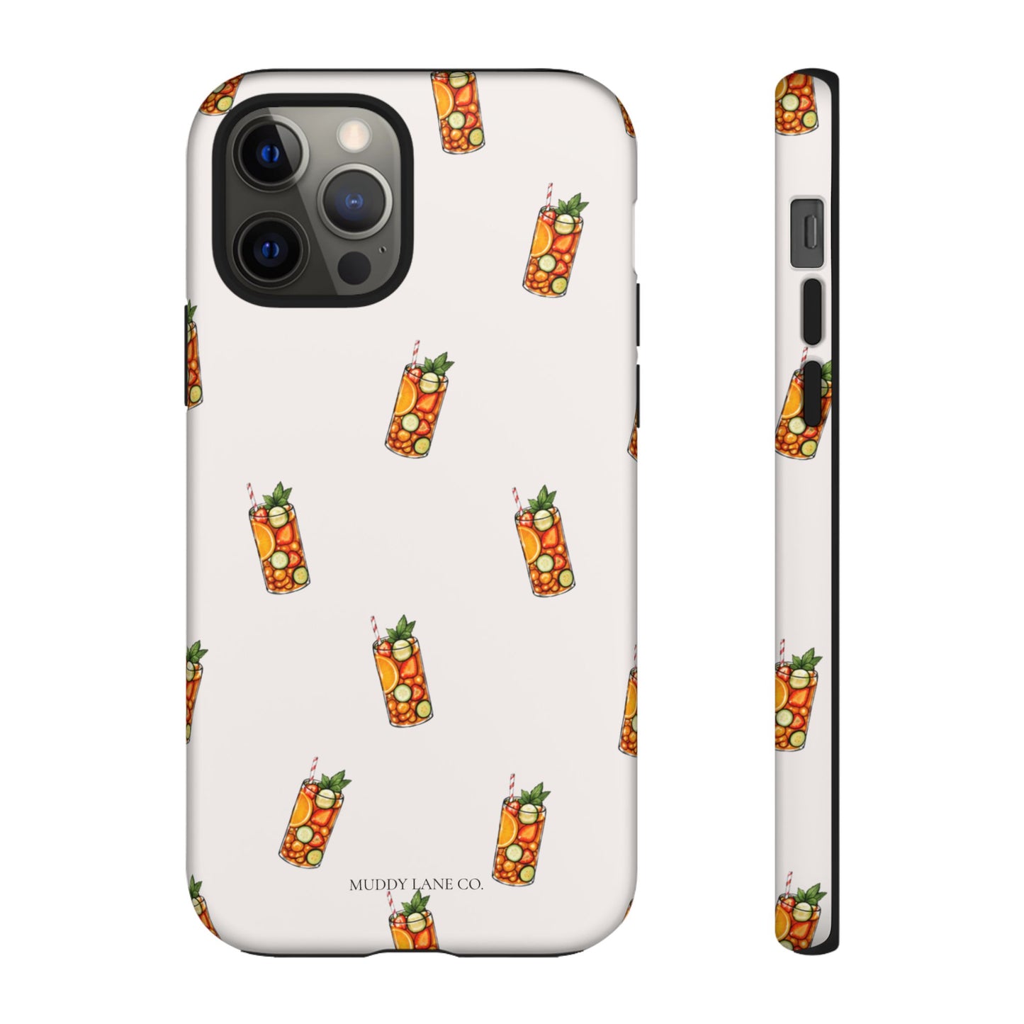 Summer Drink Pattern Tough Phone Case in Warm Cream Matte