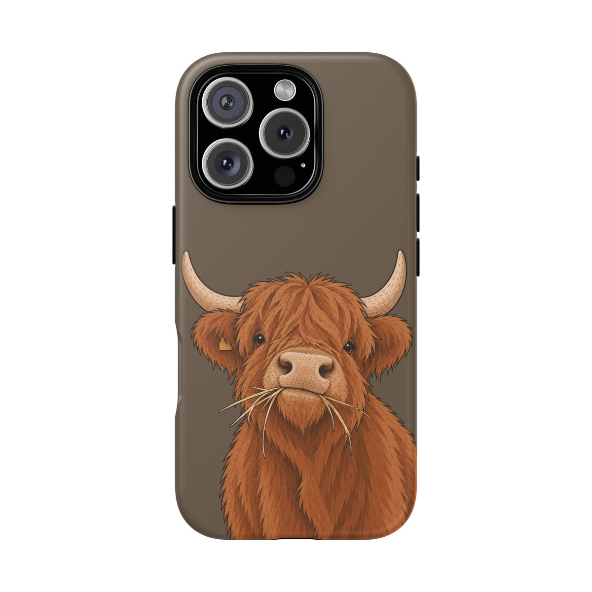 Highland Cow Close-Up tough phone case in Taupe Brown, matte finish, original Muddy Lane Co. artwork