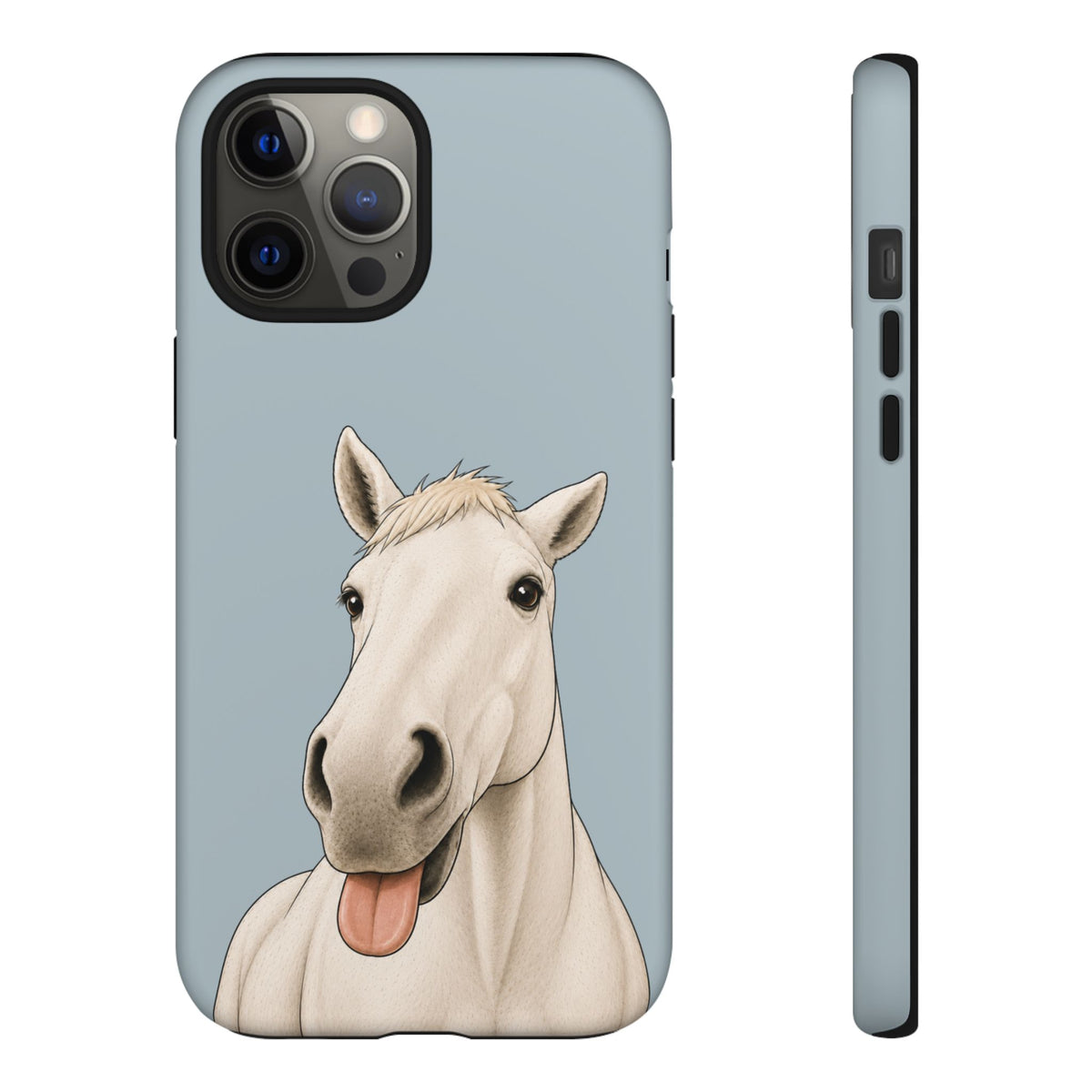 Silly White Horse Tough Phone Case in Dusty Blue Matte
