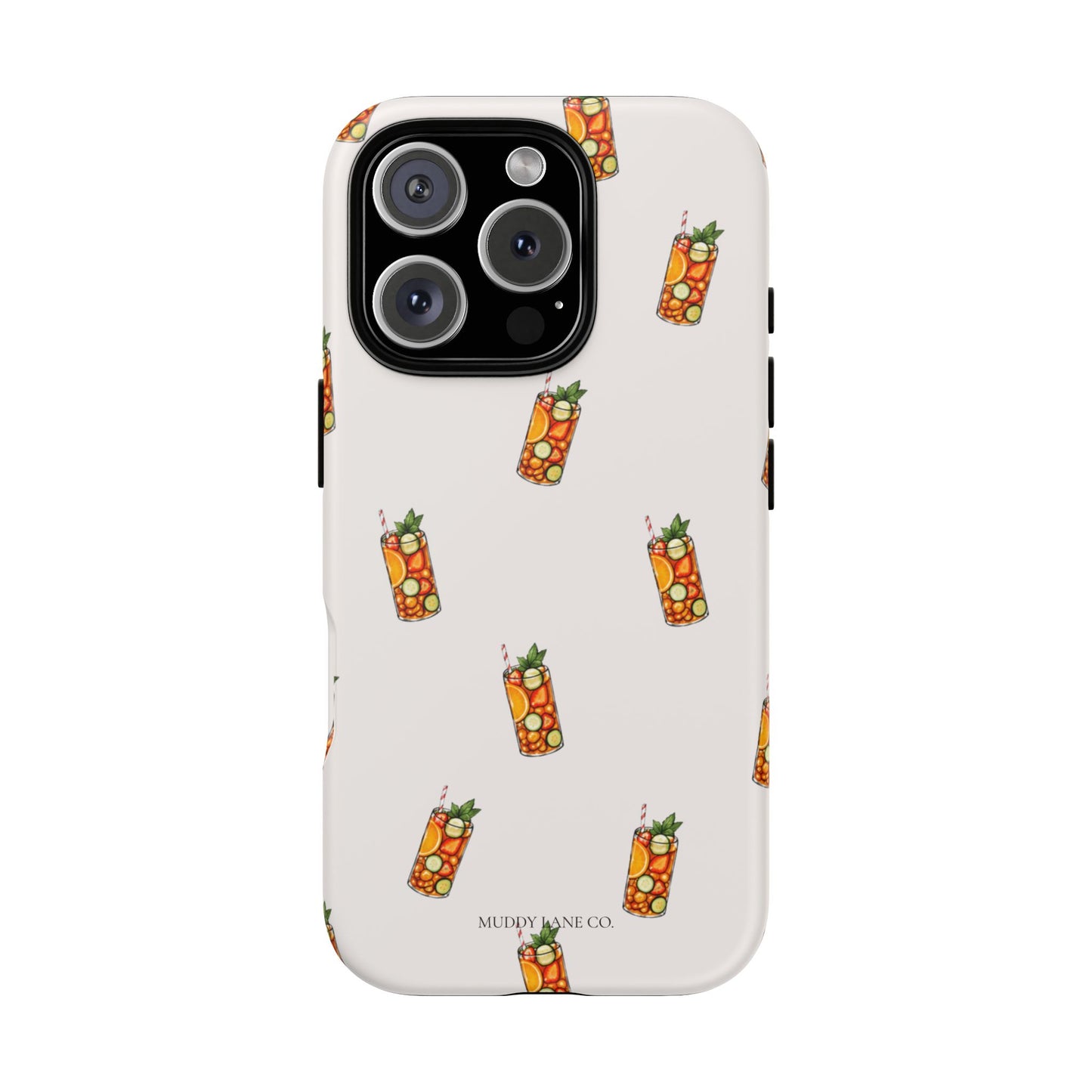 Summer Drink Pattern Tough Phone Case in Warm Cream Matte