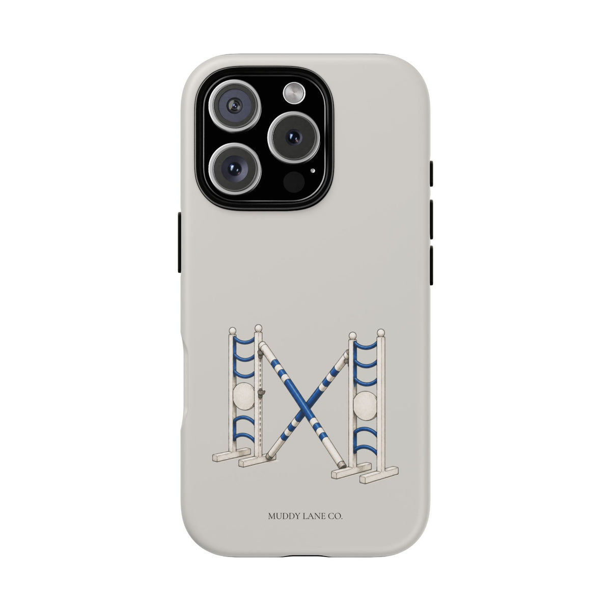 Show Jumping tough phone case in Soft Grey, matte finish, original Muddy Lane Co. artwork