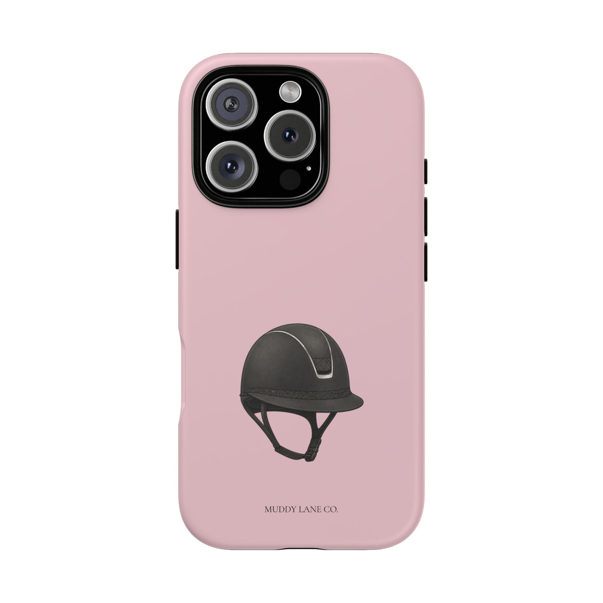 Riding Hat tough phone case in Soft Rosette Pink, matte finish, original Muddy Lane Co. artwork