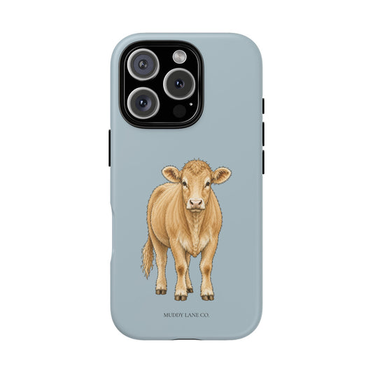 Farm Cow Tough Phone Case in Dusty Blue Matte