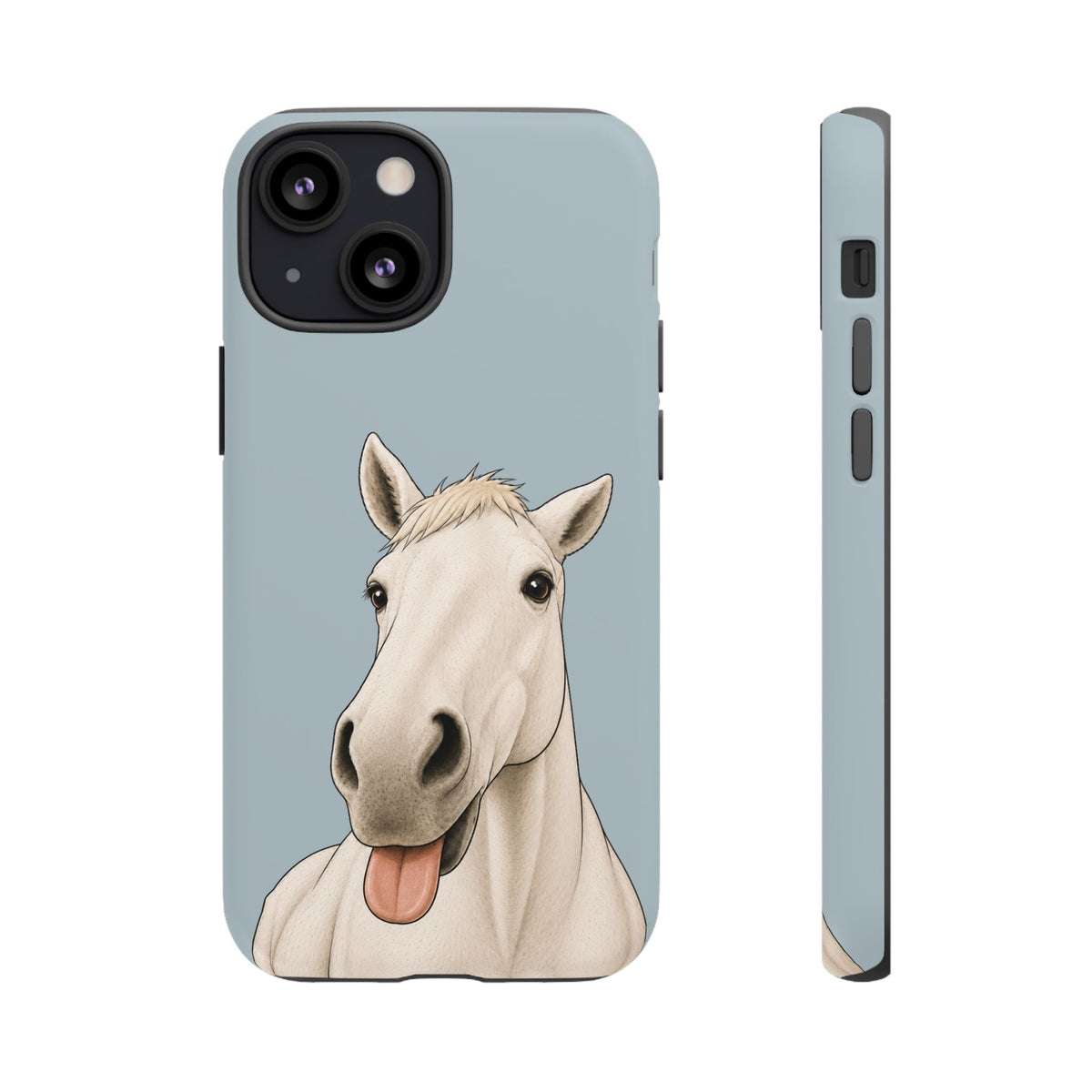 Silly White Horse Tough Phone Case in Dusty Blue Matte