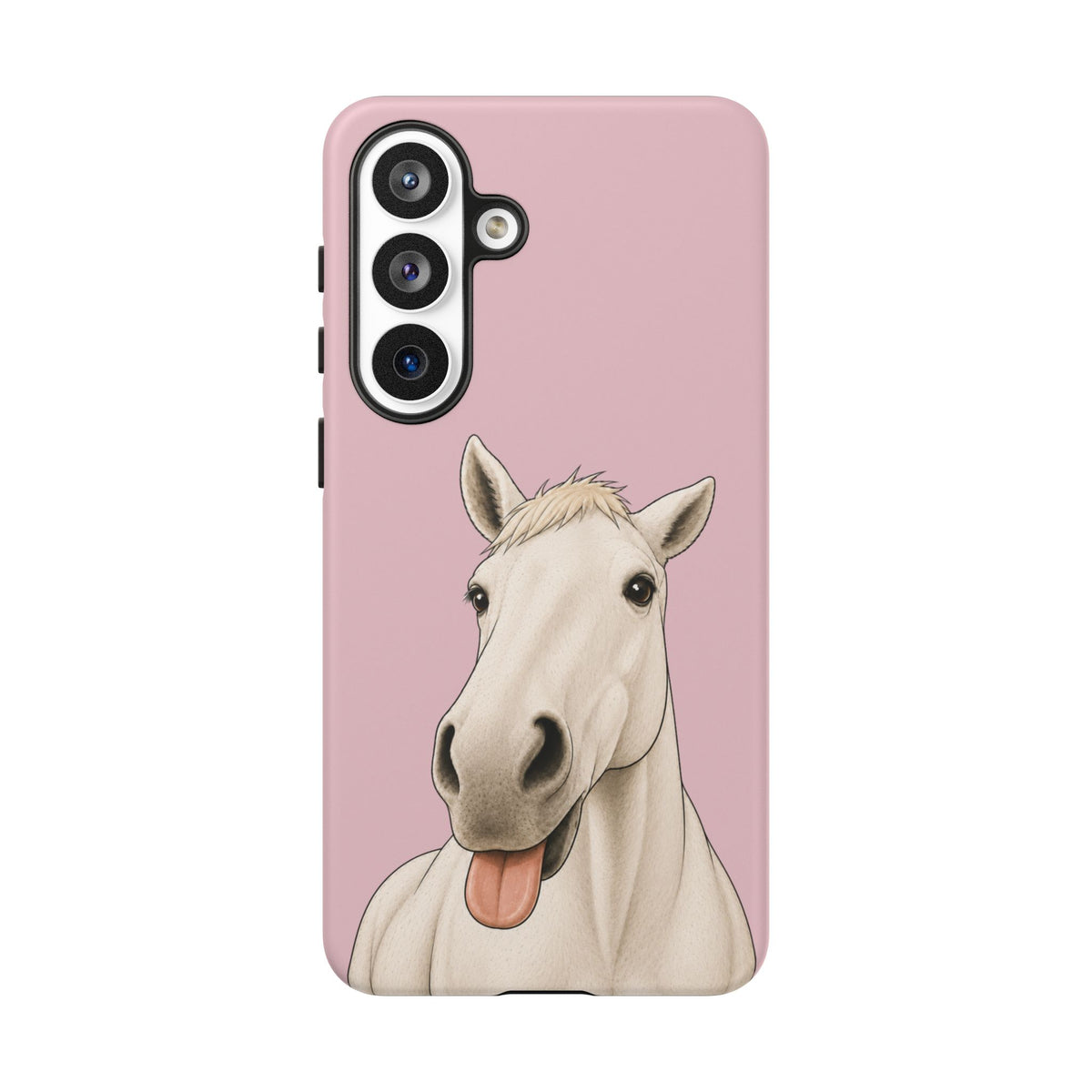 Silly White Horse Tough Phone Case in Soft Rosette Pink Matte