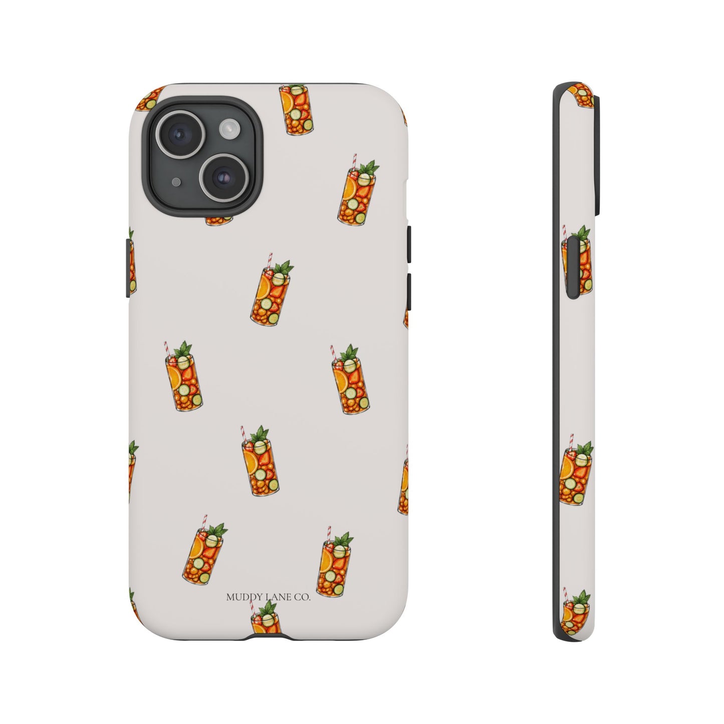 Summer Drink Pattern Tough Phone Case in Warm Cream Matte