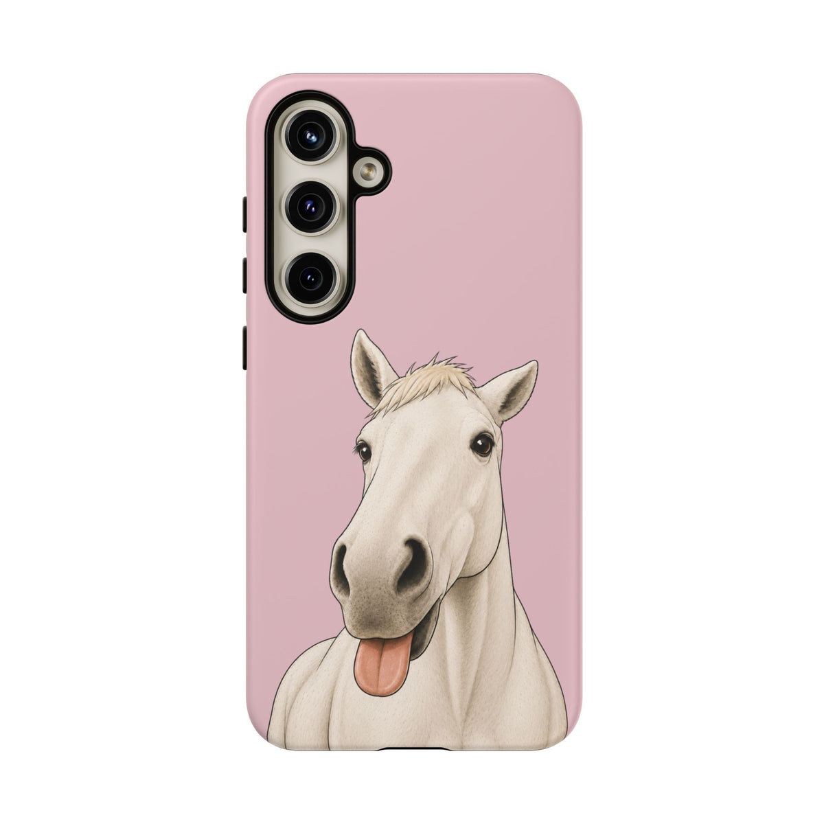 Silly White Horse Tough Phone Case in Soft Rosette Pink Matte