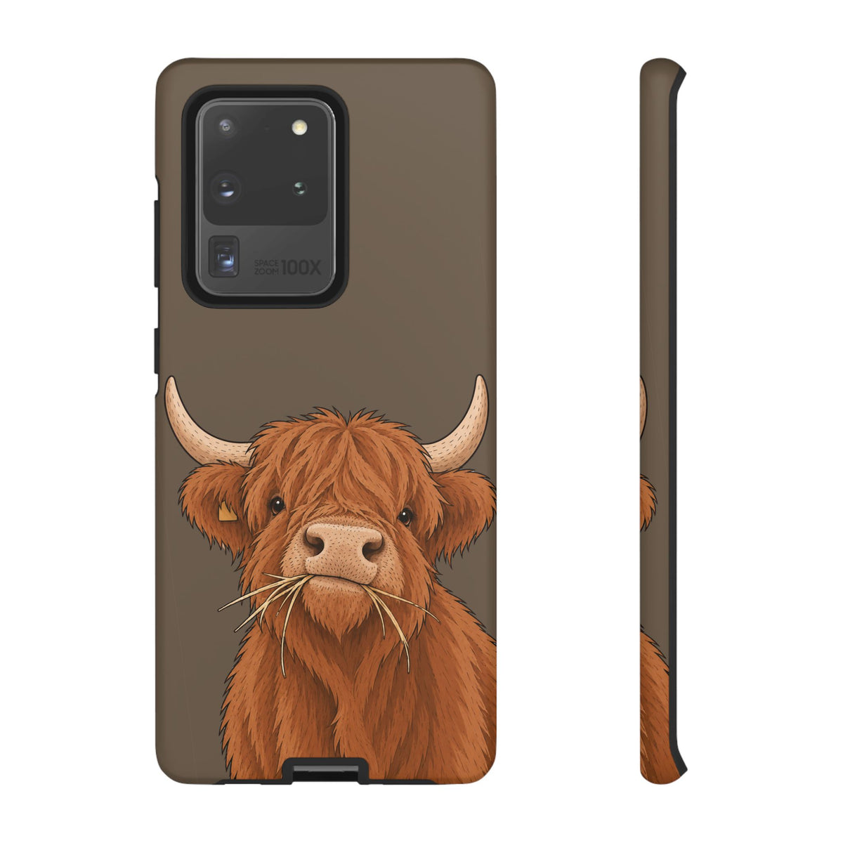 Highland Cow Close-Up Tough Phone Case in Taupe Brown Matte