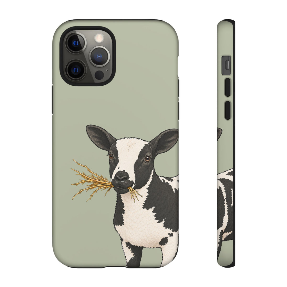 Dutch Spotted Sheep Close-Up Tough Phone Case in Light Sage Matte