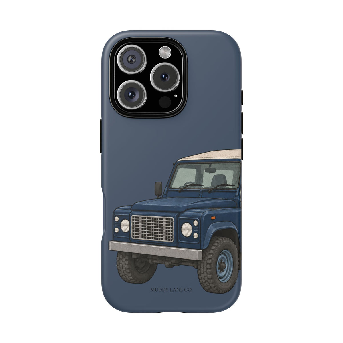 Blue Classic 4x4 Close-Up tough phone case in Deep Navy, matte finish, original Muddy Lane Co. artwork