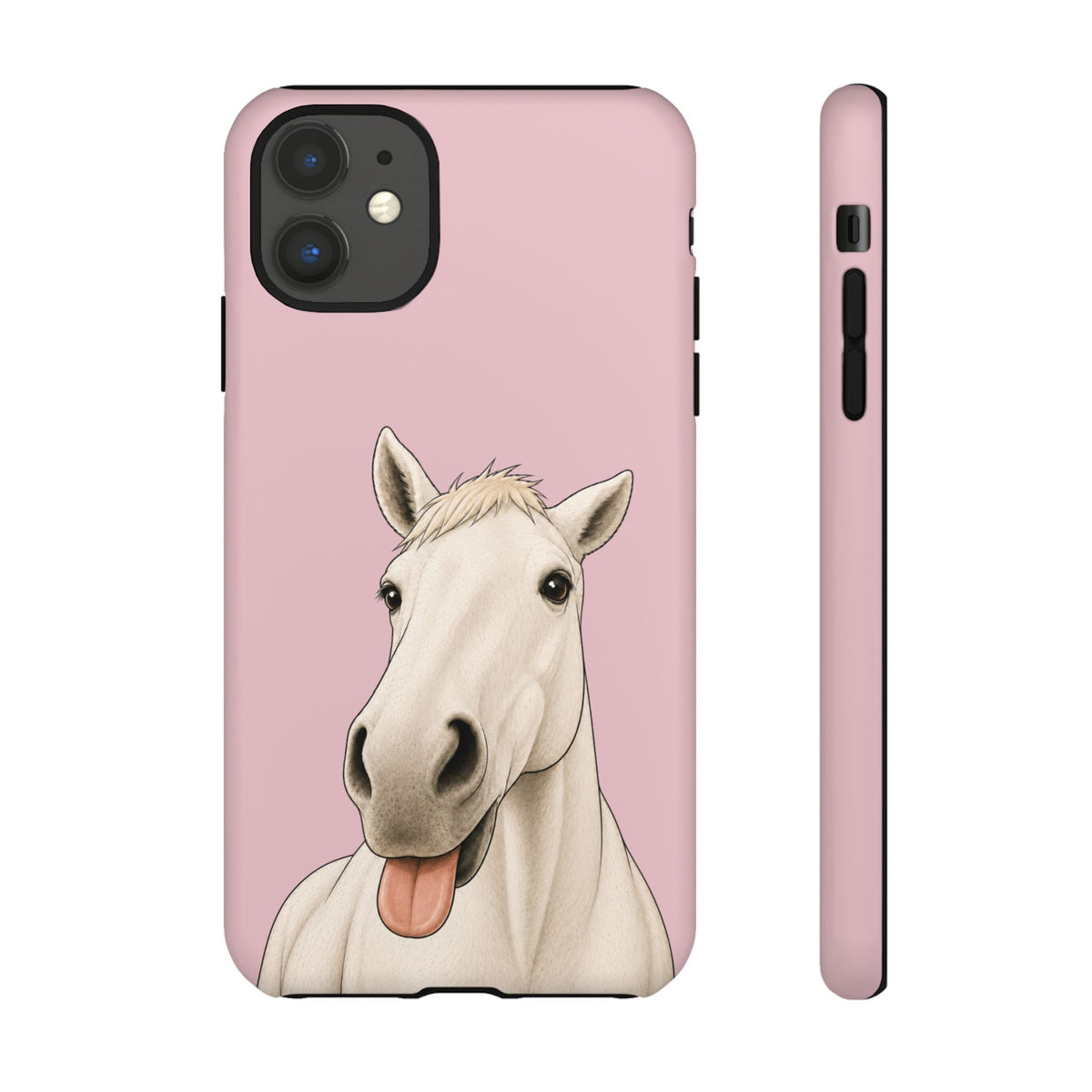 Silly White Horse Tough Phone Case in Soft Rosette Pink Matte