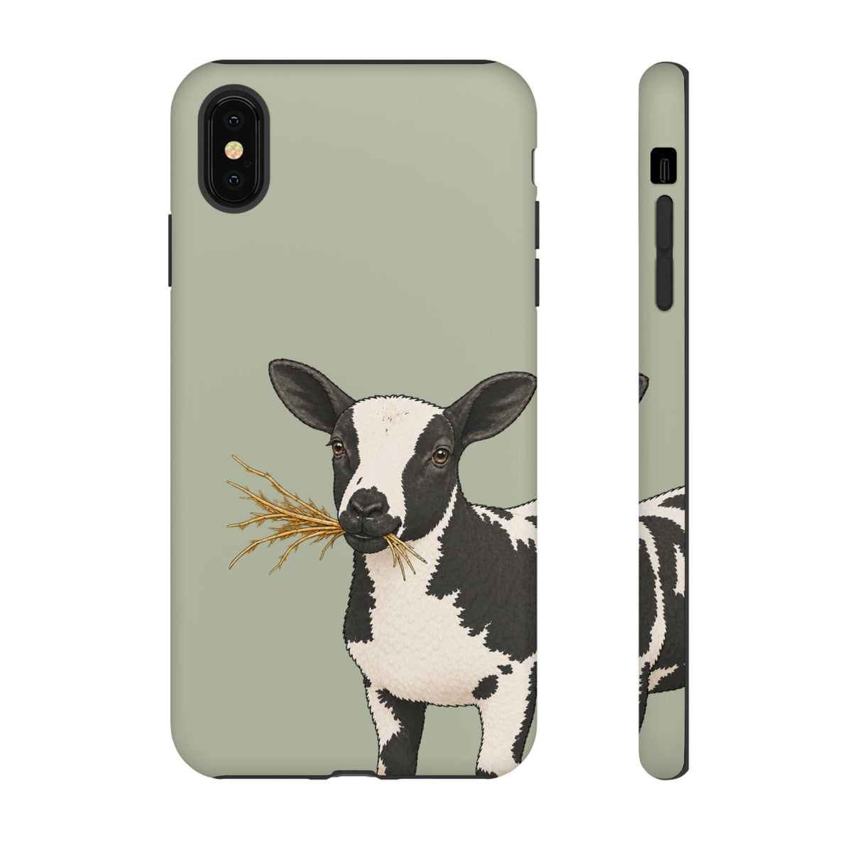 Dutch Spotted Sheep Close-Up Tough Phone Case in Light Sage Matte