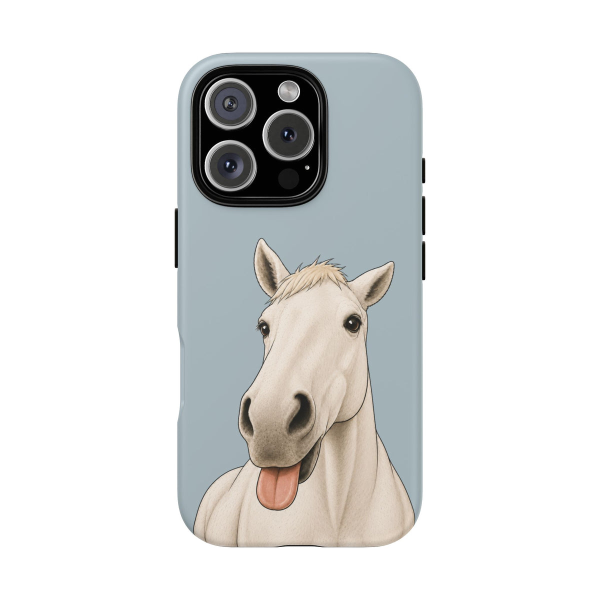 Silly White Horse tough phone case in Dusty Blue, matte finish, original Muddy Lane Co. artwork