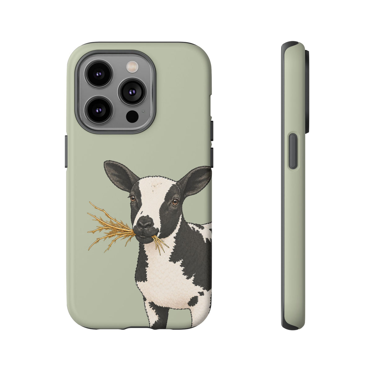 Dutch Spotted Sheep Close-Up Tough Phone Case in Light Sage Matte