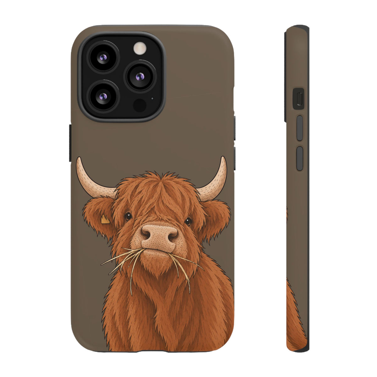 Highland Cow Close-Up Tough Phone Case in Taupe Brown Matte