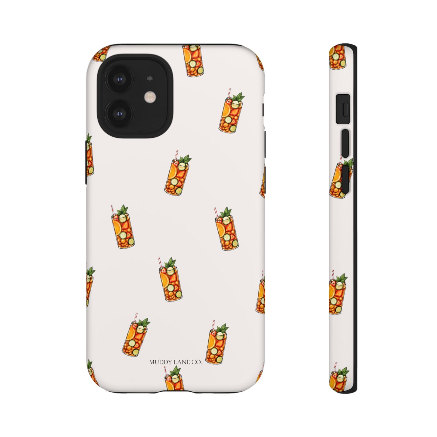 Summer Drink Pattern Tough Phone Case in Warm Cream Matte