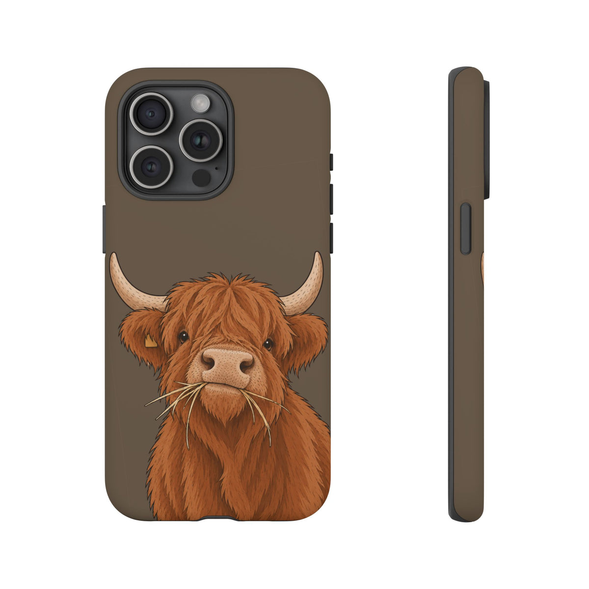 Highland Cow Close-Up Tough Phone Case in Taupe Brown Matte